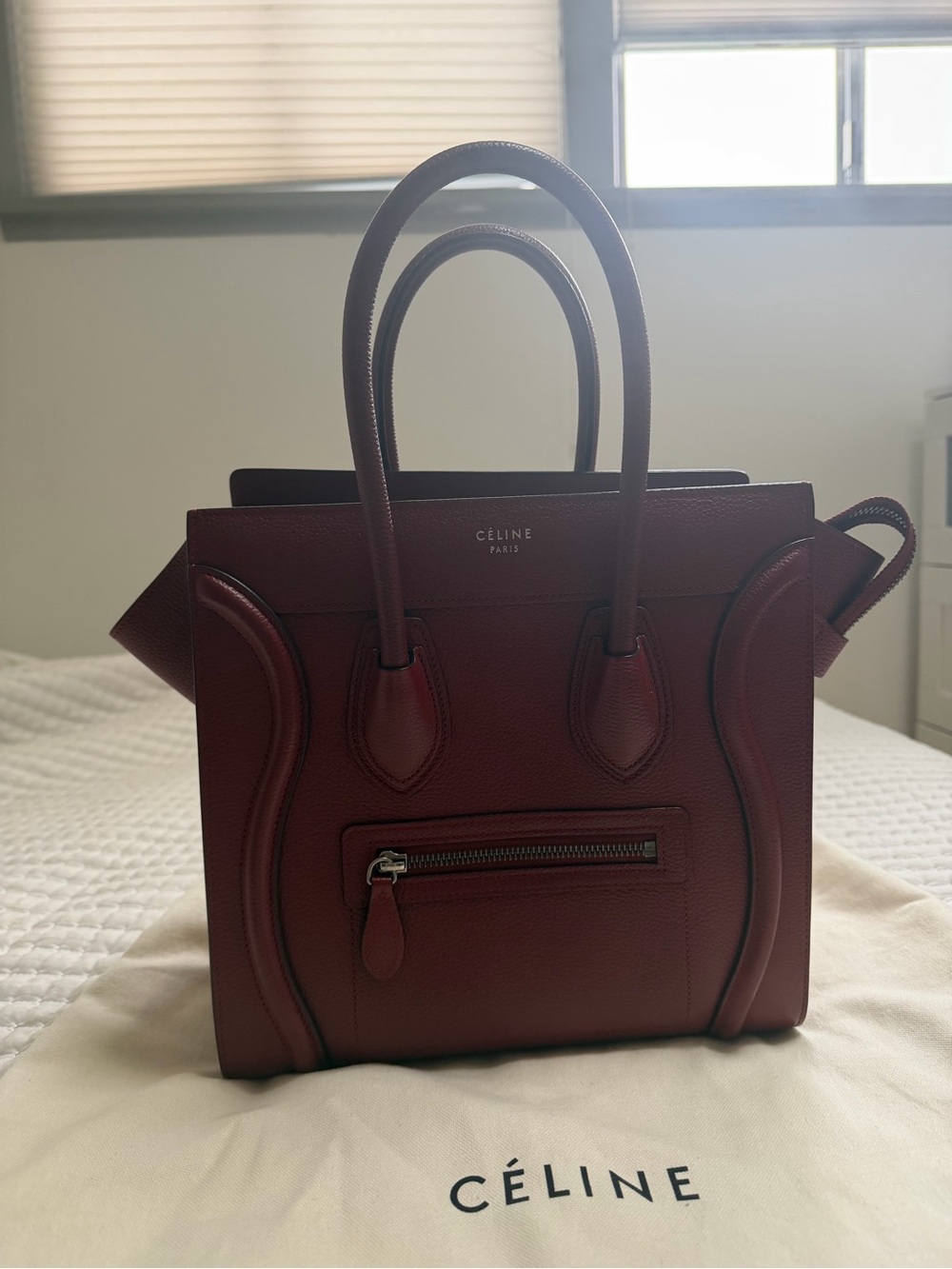 Authentic Celine Nano Luggage Tote in Burgundy Drummed Calfskin - Picture 8 of 9